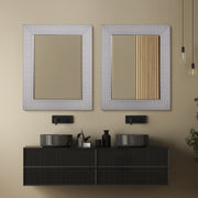 Champagne Silver Honeycomb Embossed Framed Beveled Wall Mirror