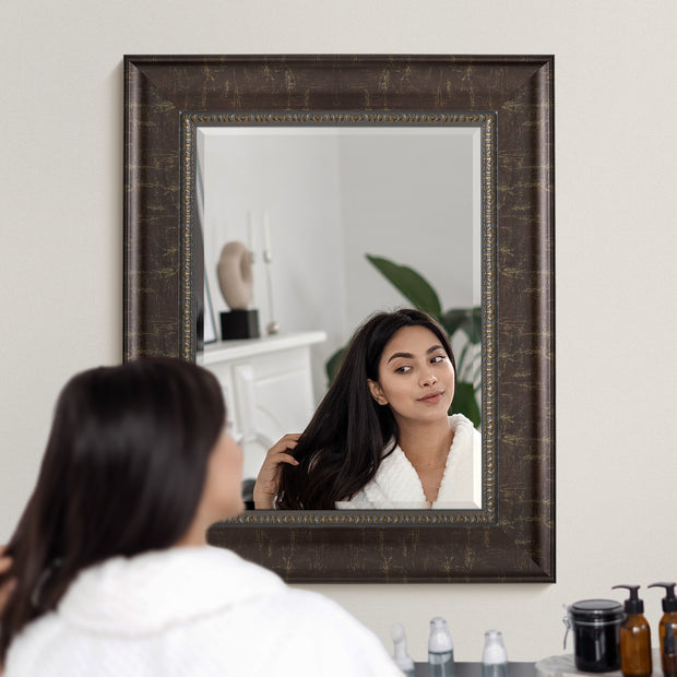 Distressed Embossed Bronze Framed Wall Vanity Mirror