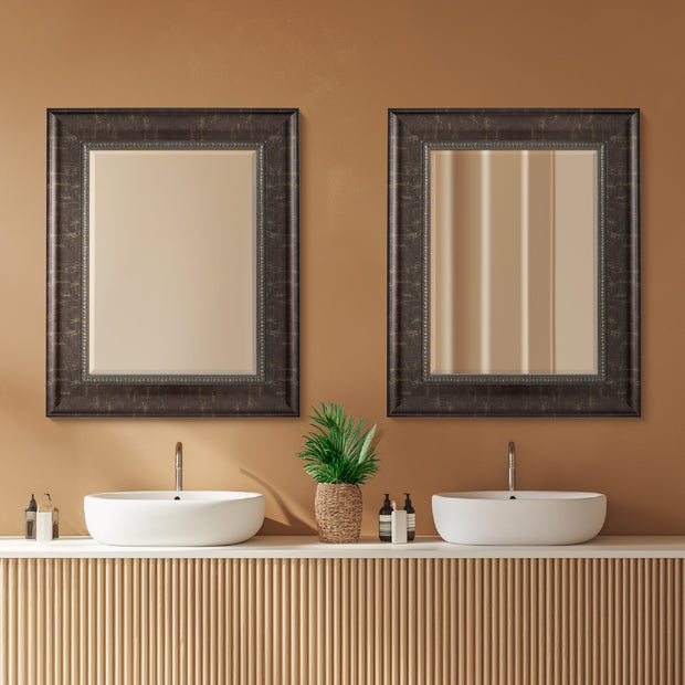 Distressed Embossed Bronze Framed Wall Vanity Mirror