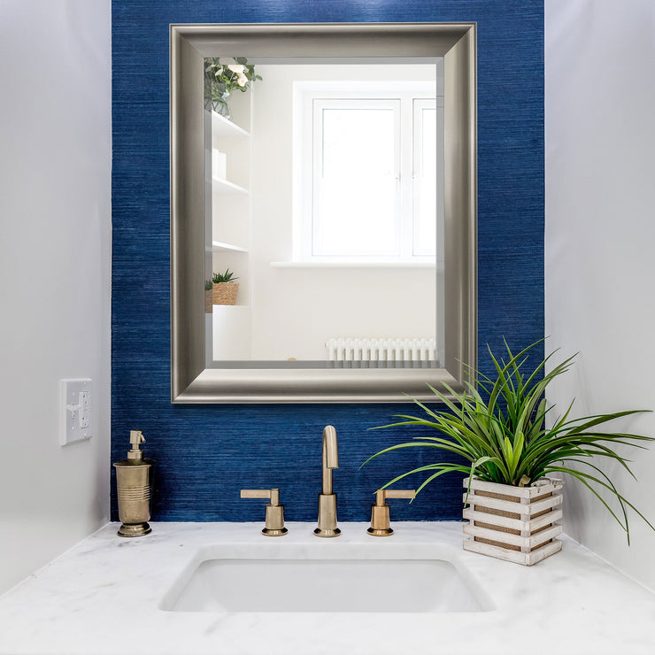 Traditional Brushed Nickel Framed Wall Vanity Mirror