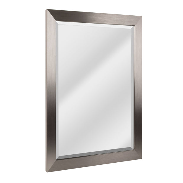 Brushed Nickel Metal Rectangular Framed Beveled Wall Mirror