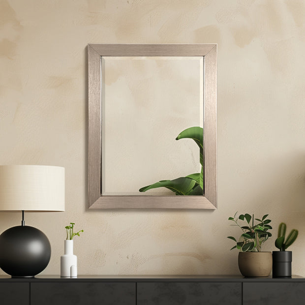 Brushed Nickel Rectangular Framed Beveled Wall Mirror