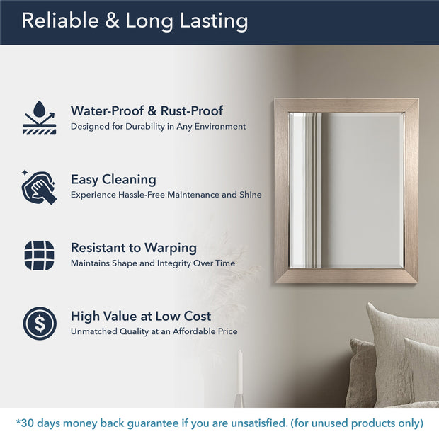 Brushed Nickel Rectangular Framed Beveled Wall Mirror