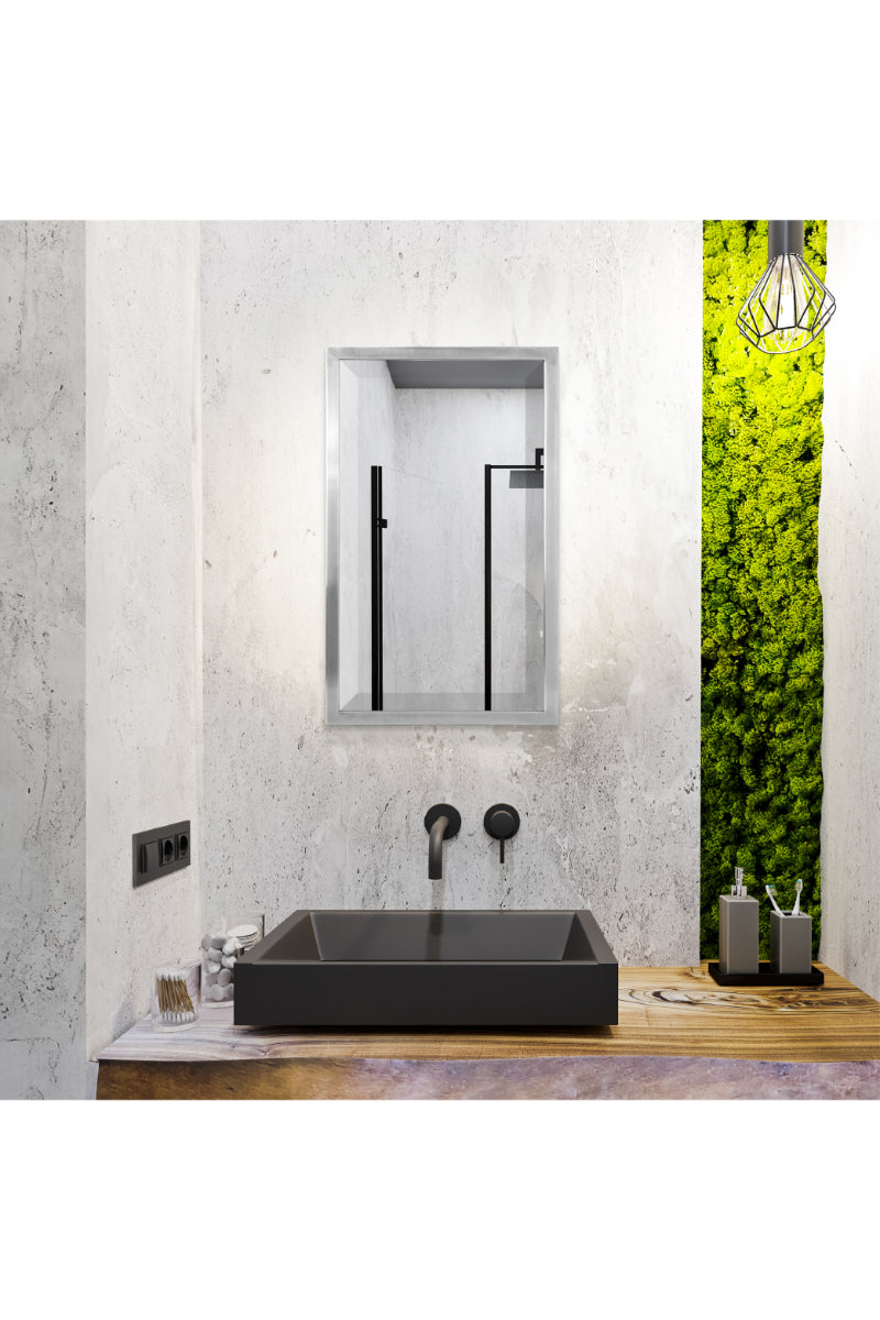 Brushed Nickel Stainless Steel Framed Wall Mirror Brushed Nickel Stainless Steel Framed Wall Mirror