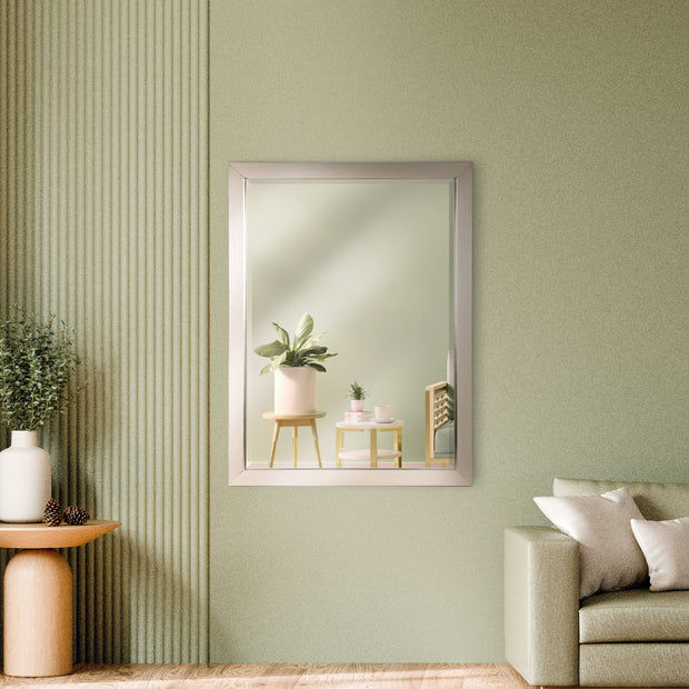 Brushed Nickel Rectangular Framed Beveled Wall Mirror