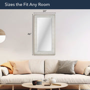 Full Sized White Driftwood Framed Leaner or Wall Mount Beveled Dressing Mirror