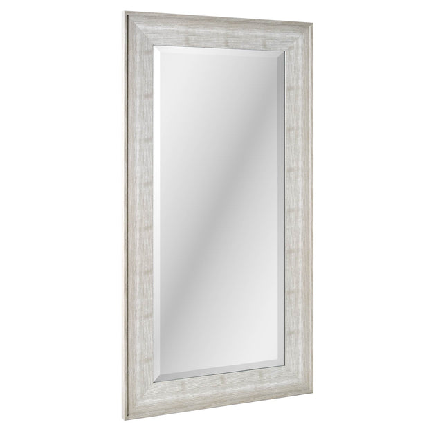 Full Sized White Driftwood Framed Leaner or Wall Mount Beveled Dressing Mirror