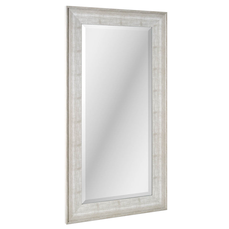 Full Sized White Driftwood Framed Leaner or Wall Mount Beveled Dressing Mirror