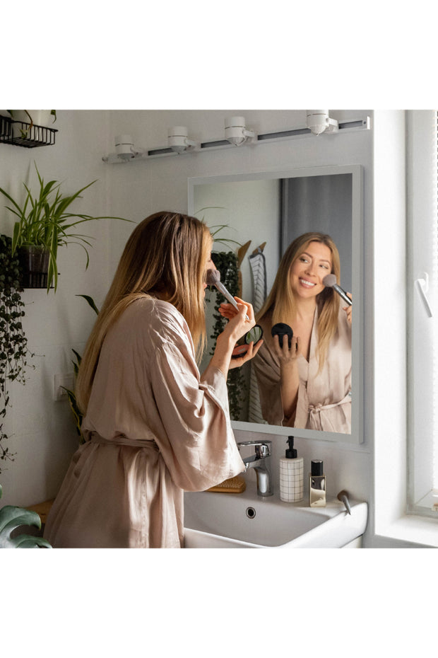 Brushed Chrome Framed Wall Mirror with Beveled Edge