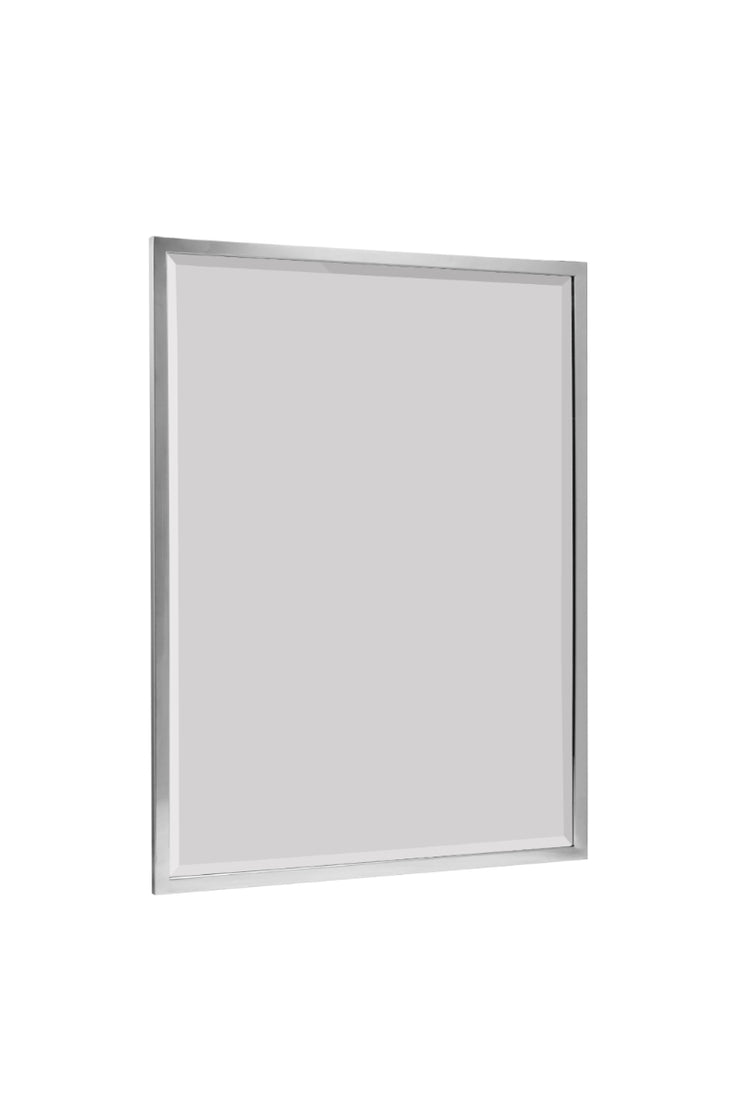 Brushed Chrome Framed Wall Mirror with Beveled Edge