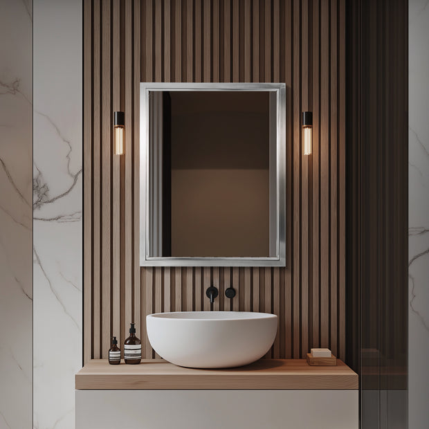 Brushed Nickel and Chrome Metal Framed Wall Mirror