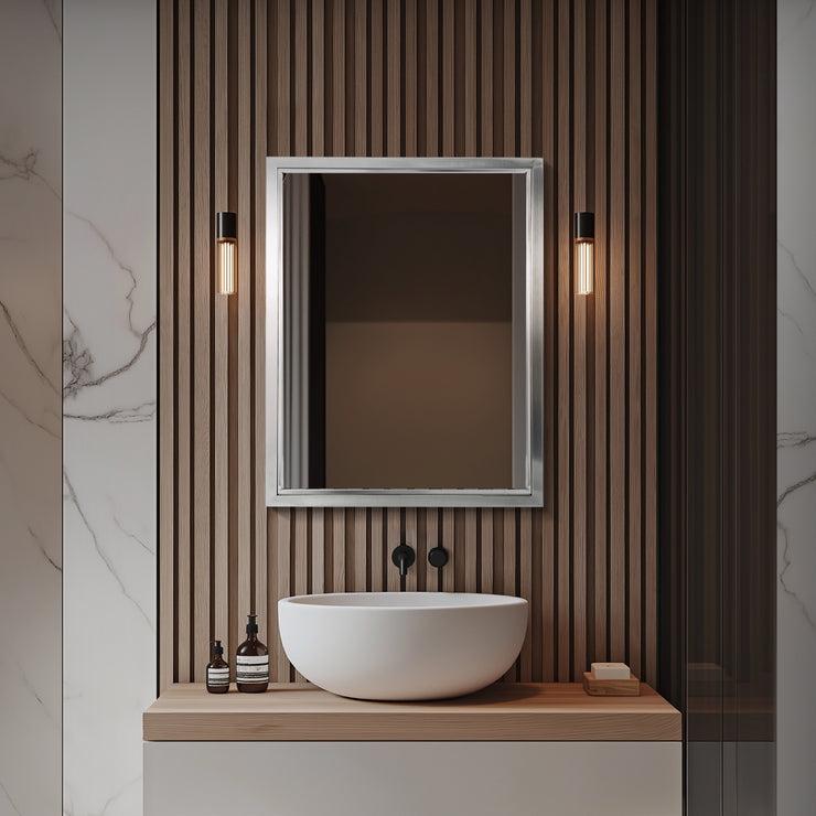 Brushed Nickel and Chrome Metal Framed Wall Mirror