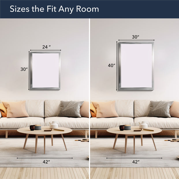 Brushed Nickel and Chrome Metal Framed Wall Mirror