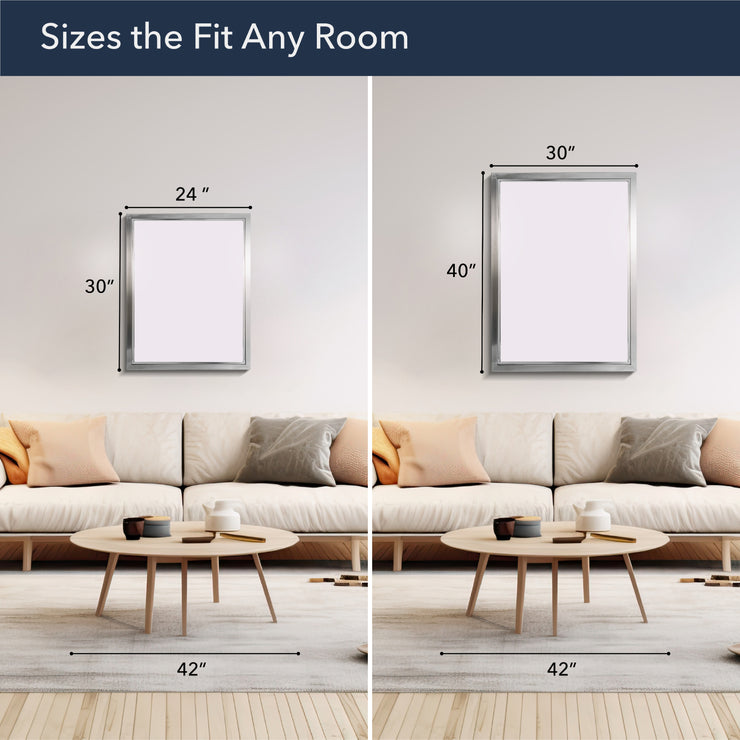 Brushed Nickel and Chrome Metal Framed Wall Mirror