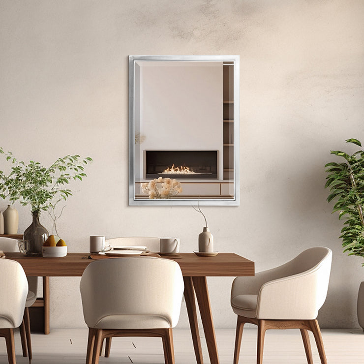 Brushed Nickel and Chrome Metal Framed Wall Mirror