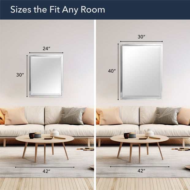 Brushed Nickel and Chrome Metal Framed Wall Mirror