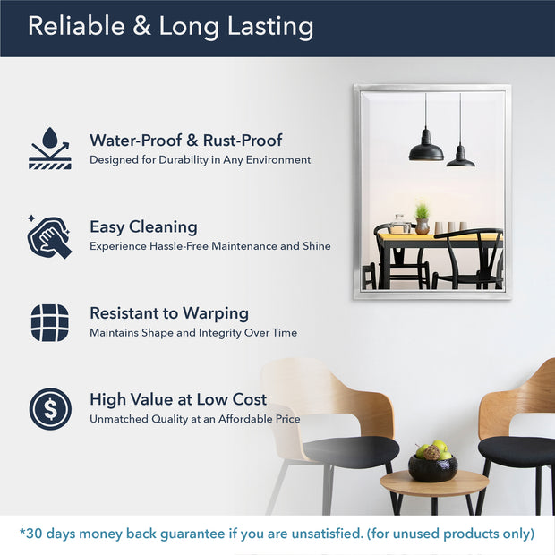 Brushed Nickel and Chrome Metal Framed Wall Mirror