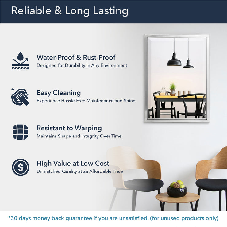 Brushed Nickel and Chrome Metal Framed Wall Mirror