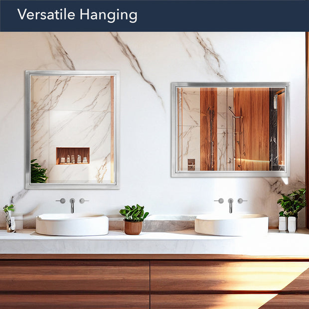 Brushed Nickel and Chrome Metal Framed Wall Mirror
