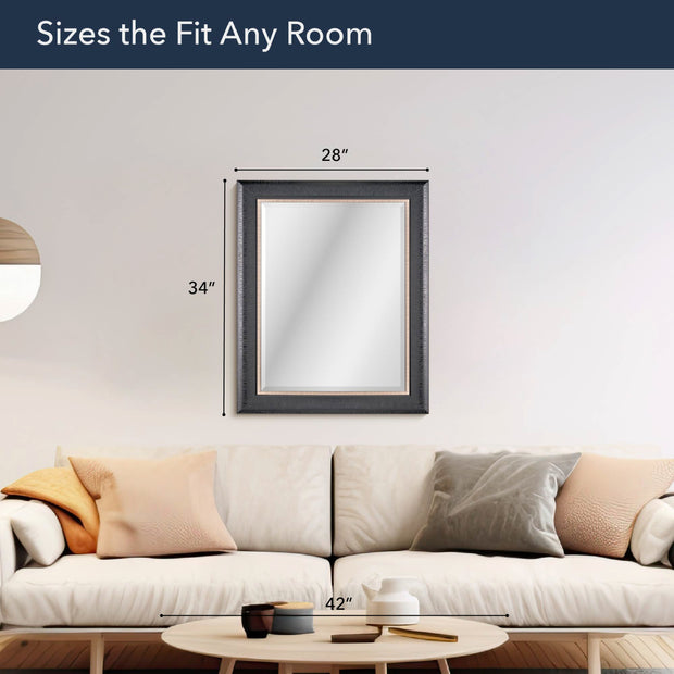 Alderton Black and Silver Framed Mirror with Pewter Liner