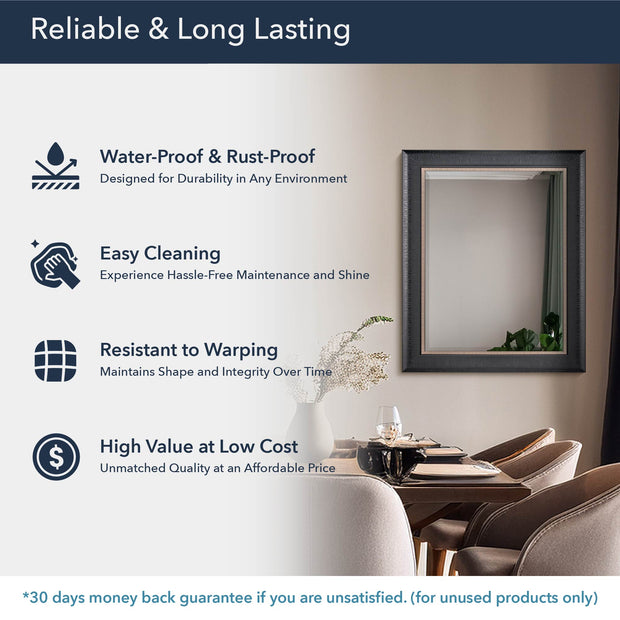Alderton Black and Silver Framed Mirror with Pewter Liner