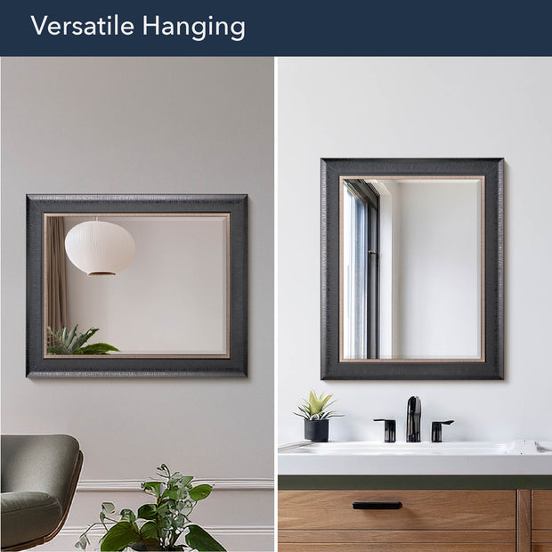 Alderton Black and Silver Framed Mirror with Pewter Liner