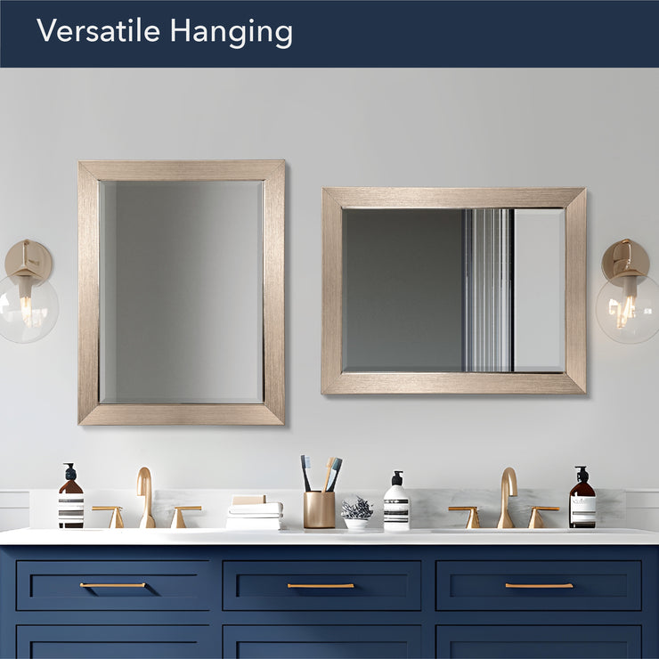 Brushed Nickel Rectangular Framed Beveled Wall Mirror