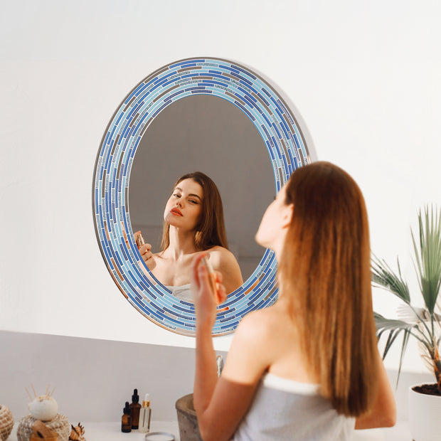 Head West Oval Frameless Reeded Tiled Printed Wall Vanity Mirror