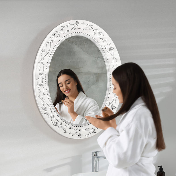 Head West Oval Frameless Frosted Etched Wall Vanity Mirror