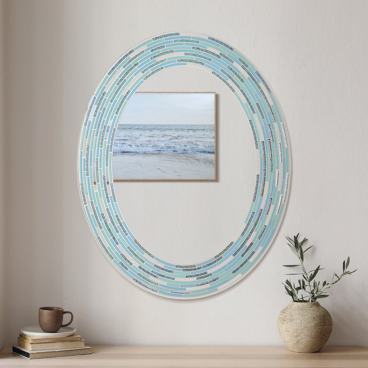 Head West Oval Frameless Reeded Tiled Printed Wall Vanity Mirror