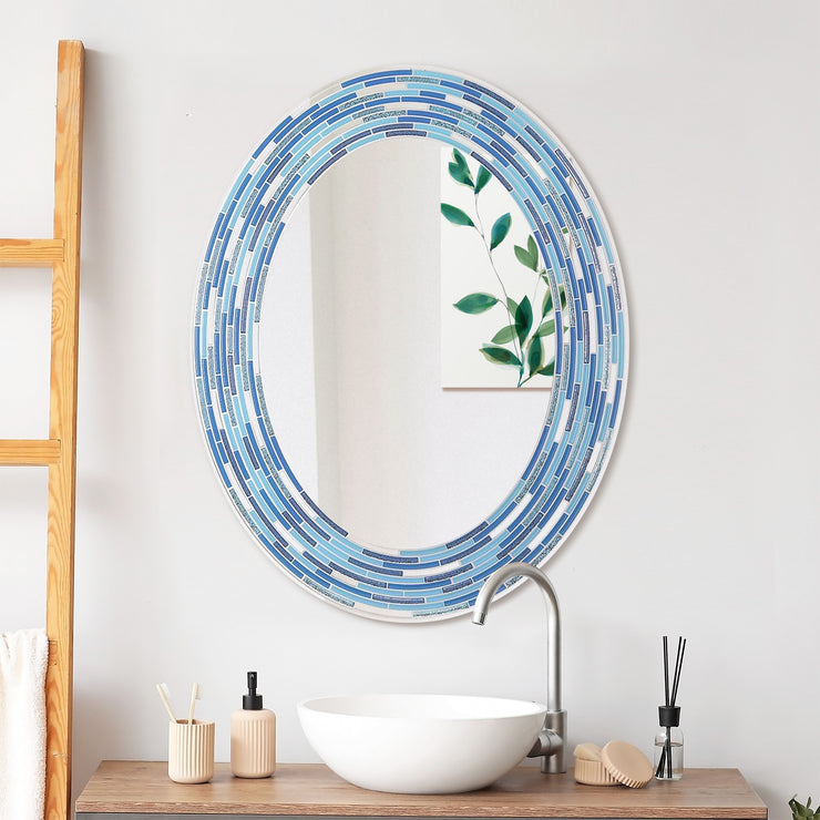 Head West Oval Frameless Reeded Tiled Printed Wall Vanity Mirror