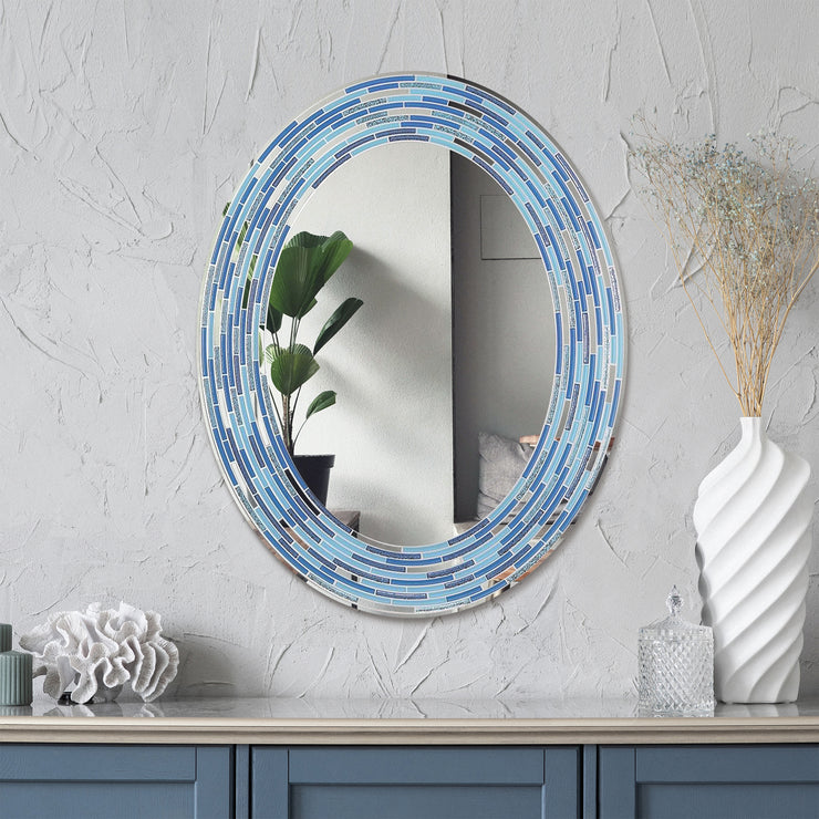 Head West Oval Frameless Reeded Tiled Printed Wall Vanity Mirror