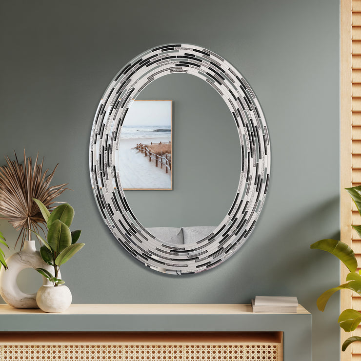 Head West Oval Frameless Reeded Tiled Printed Wall Vanity Mirror