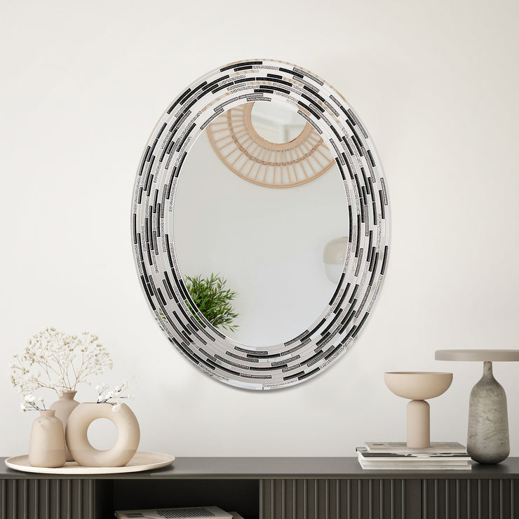 Head West Oval Frameless Reeded Tiled Printed Wall Vanity Mirror