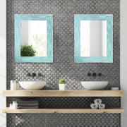 Frameless Reeded Blue Sea Glass Tiled Printed Wall Mirror