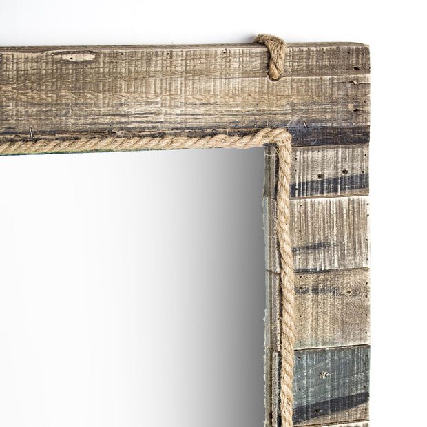 Rustic Wood Plank Farmhouse Rectangular Mirror With Inlaid Rope