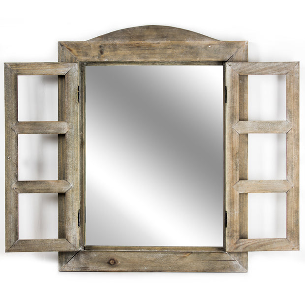 Rustic Wooden Dual Window Shutter Wall Mirror