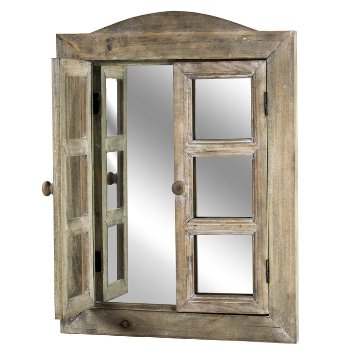 Rustic Wooden Dual Window Shutter Wall Mirror