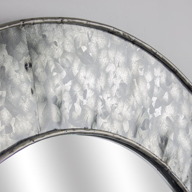 Galvanized Metal Framed Round Wall Accent Mirror