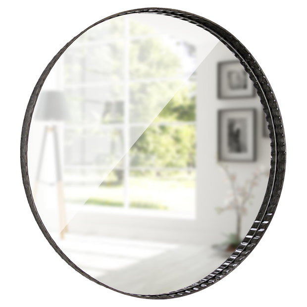 Black Ripple Textured Galvanized Metal Framed Round Wall Mirror