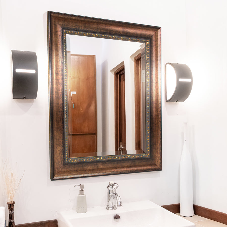 Distressed Embossed Copper Framed Wall Vanity Mirror