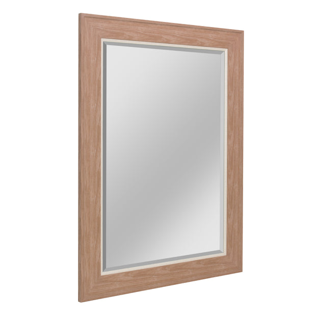 Natural Walnut Framed Beveled Wall Mirror with Textured Beige Mat Liner