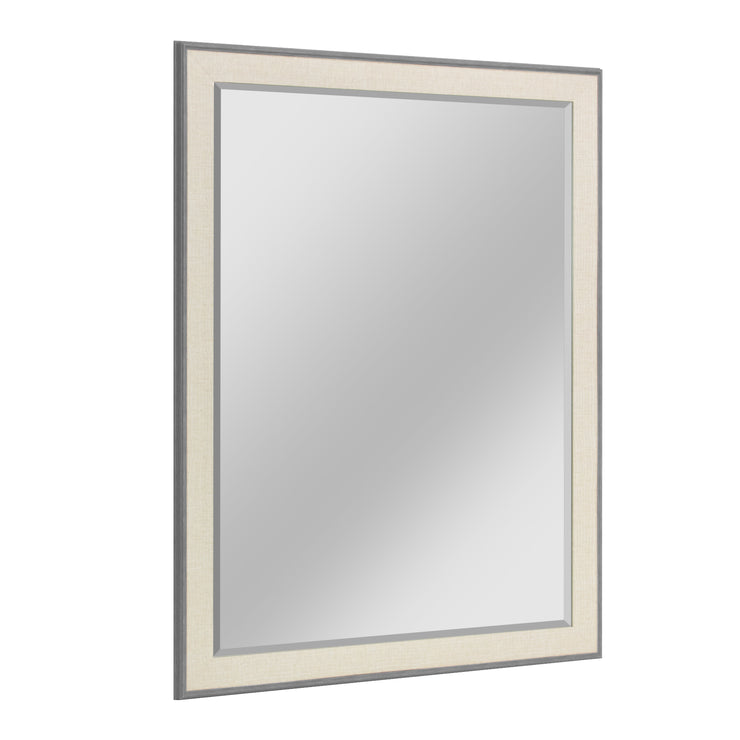 Gray Woodgrain Framed Beveled Mirror with Textured Beige Liner