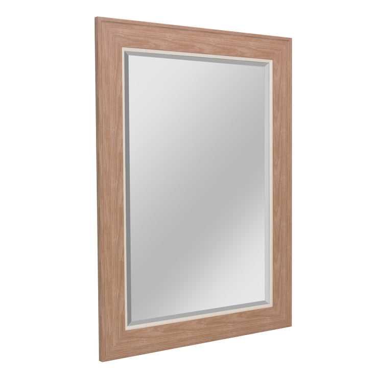 Natural Walnut Framed Beveled Wall Mirror with Textured Beige Mat Liner