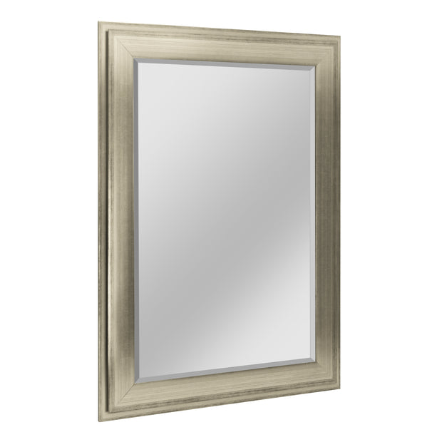 Distressed Silver Two-Step Rectangular Framed Beveled Mirror