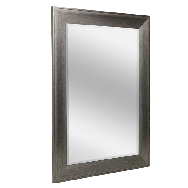 Metallic Gray Raised Lip Rectangle Framed Beveled Mirror