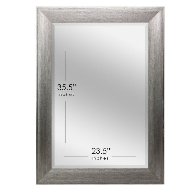 Metallic Gray Raised Lip Rectangle Framed Beveled Mirror