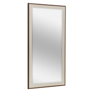 Brown Woodgrain Framed Beveled Mirror With Textured Beige Liner