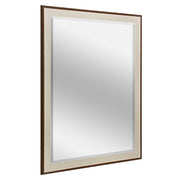 Brown Woodgrain Framed Beveled Mirror With Textured Beige Liner