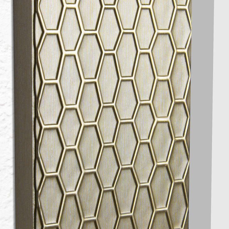 Champagne Silver Honeycomb Embossed Framed Beveled Wall Mirror